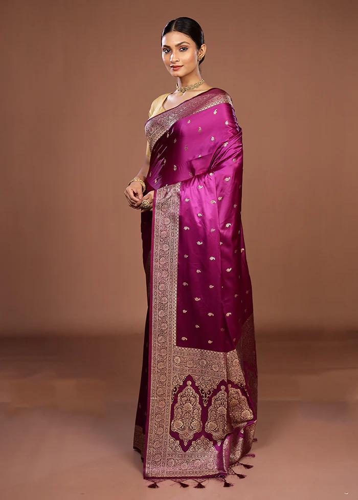 Purple Dupion Silk Saree With Blouse Piece - Image 4
