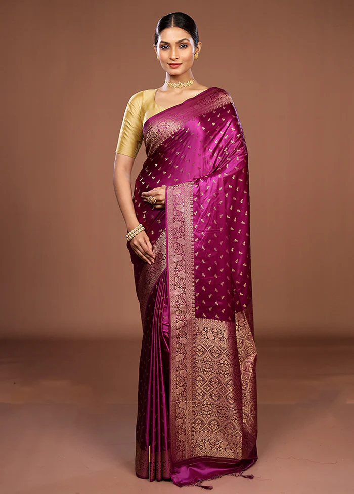 Purple Dupion Silk Saree With Blouse Piece - Image 2