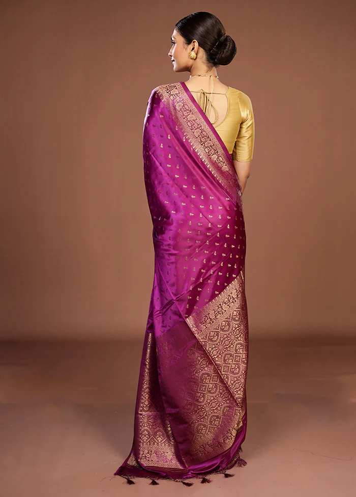 Purple Dupion Silk Saree With Blouse Piece - Image 3