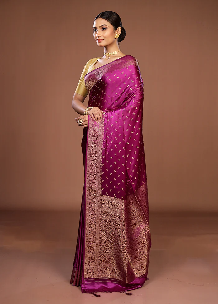 Purple Dupion Silk Saree With Blouse Piece - Image 4