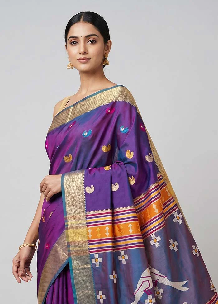Purple Dupion Silk Saree With Blouse Piece - Image 2