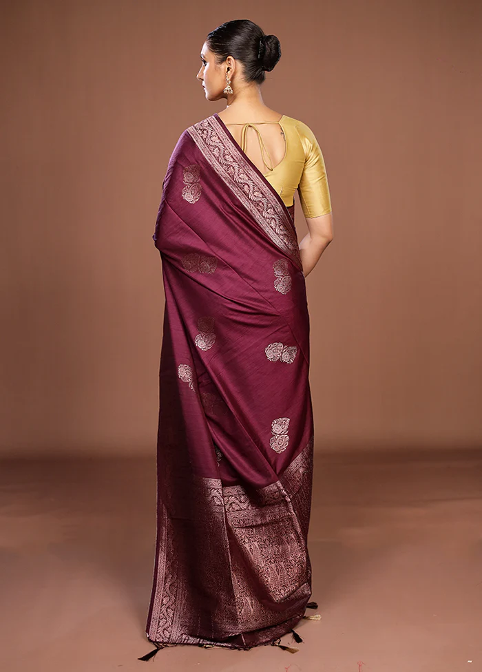 Purple Dupion Silk Saree With Blouse Piece - Image 3