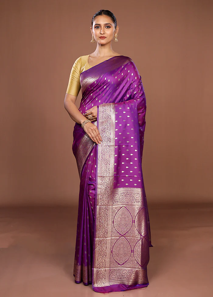 Purple Dupion Silk Saree With Blouse Piece - Image 2