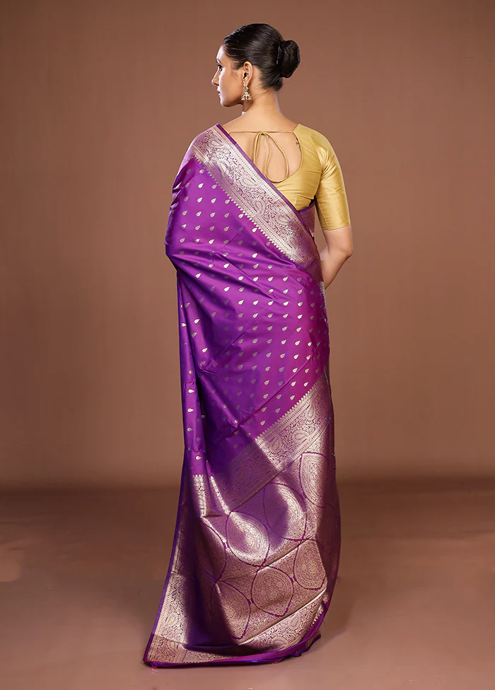 Purple Dupion Silk Saree With Blouse Piece - Image 3