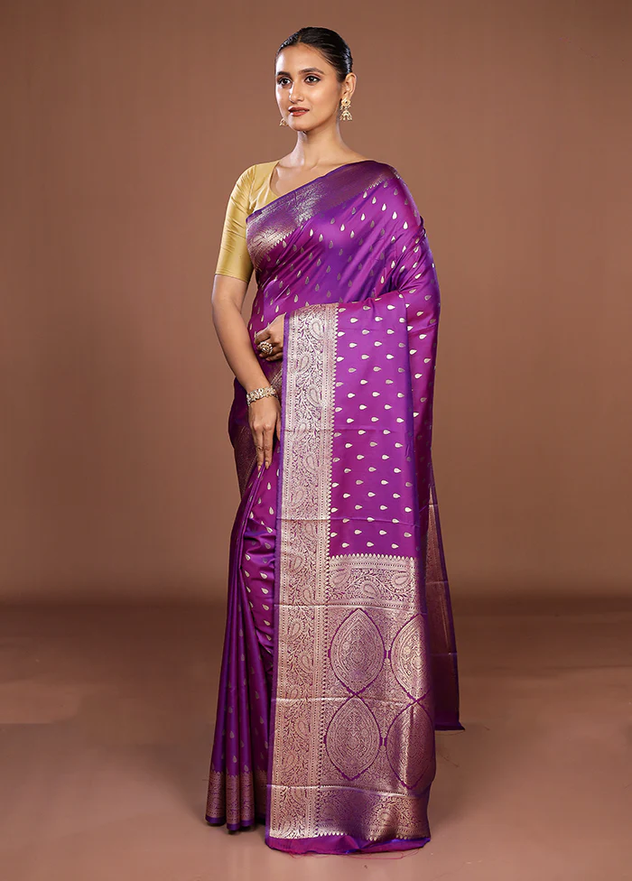 Purple Dupion Silk Saree With Blouse Piece - Image 4
