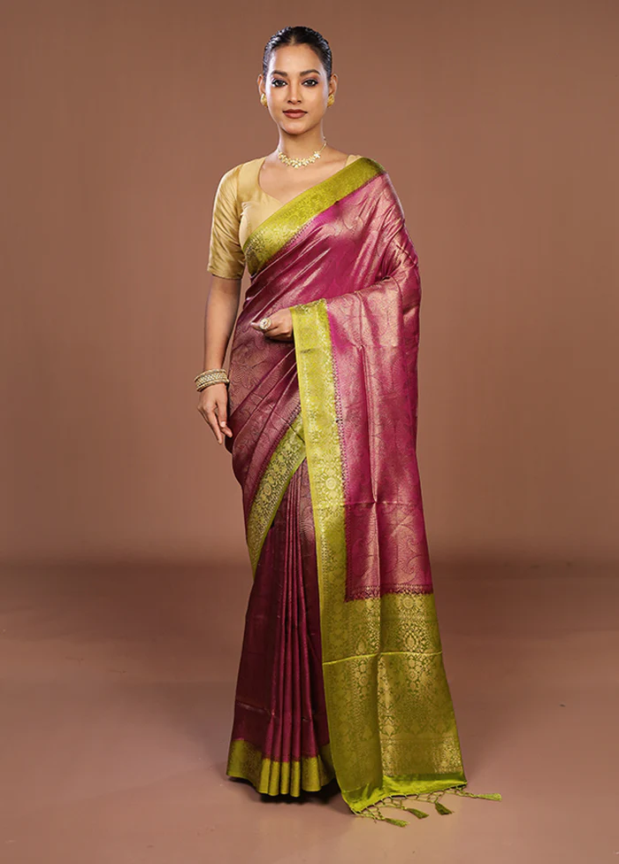 Purple Dupion Silk Saree With Blouse Piece - Image 2