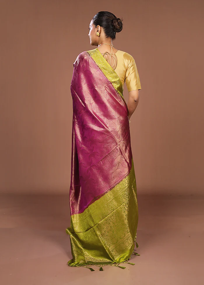 Purple Dupion Silk Saree With Blouse Piece - Image 3