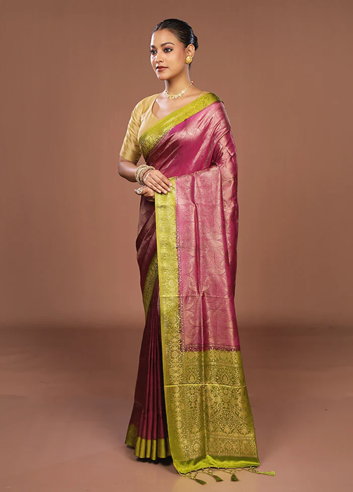 Purple Dupion Silk Saree With Blouse Piece - Image 4