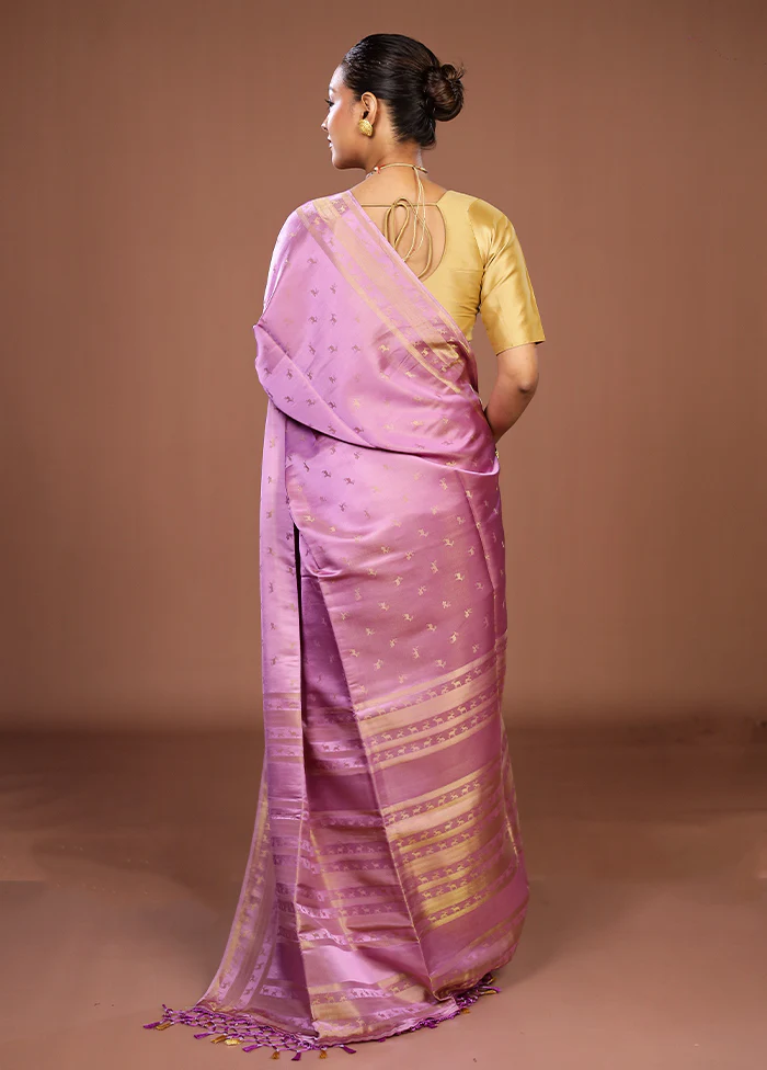 Purple Dupion Silk Saree With Blouse Piece - Image 3