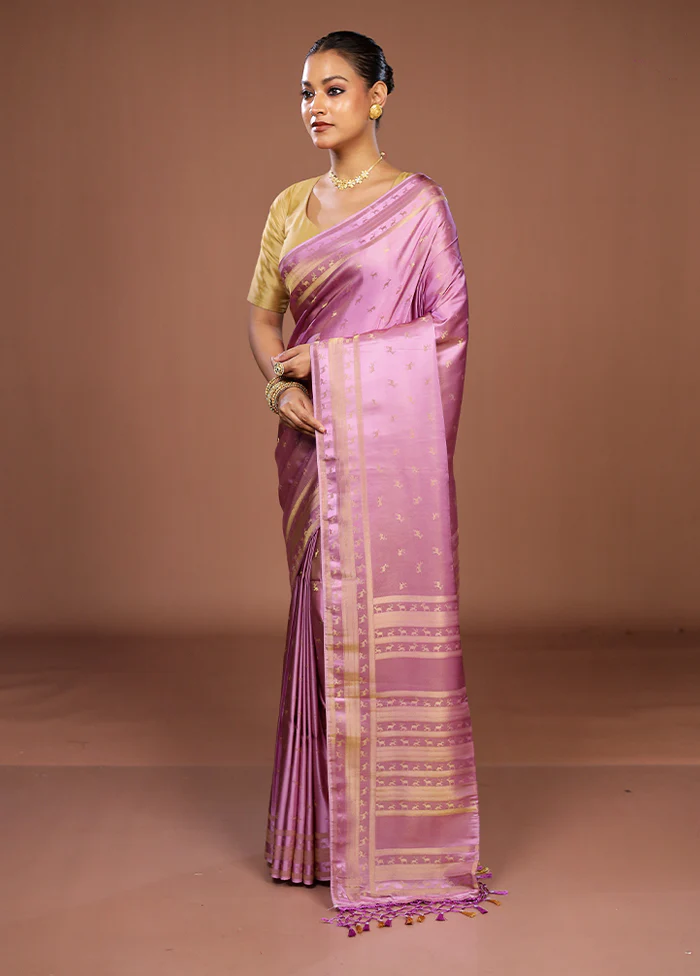 Purple Dupion Silk Saree With Blouse Piece - Image 4