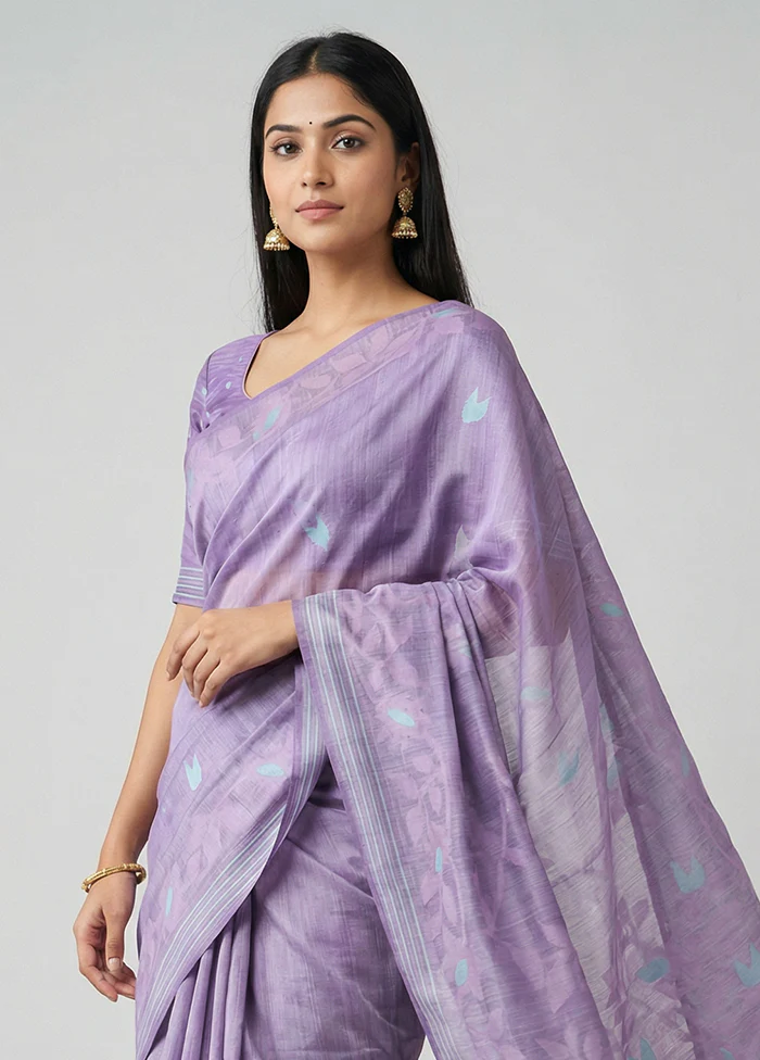 Purple Dupion Silk Saree With Blouse Piece - Image 2