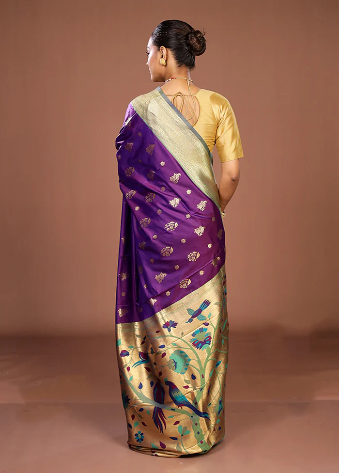 Purple Dupion Silk Saree With Blouse Piece - Image 3