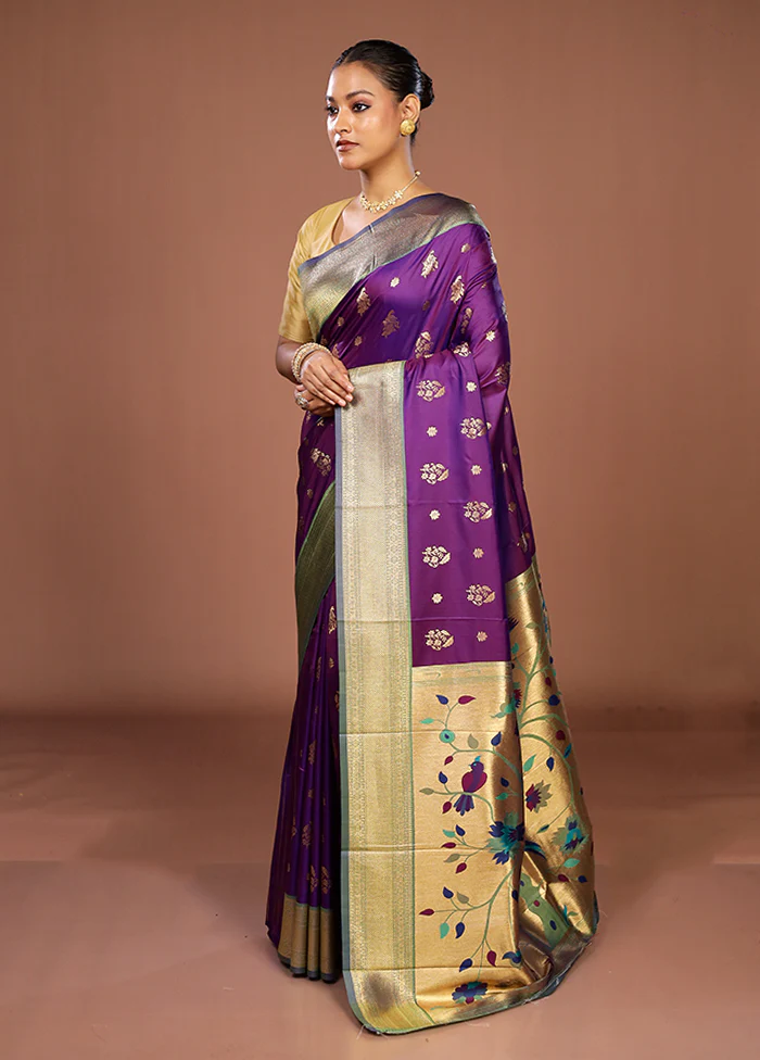 Purple Dupion Silk Saree With Blouse Piece - Image 4