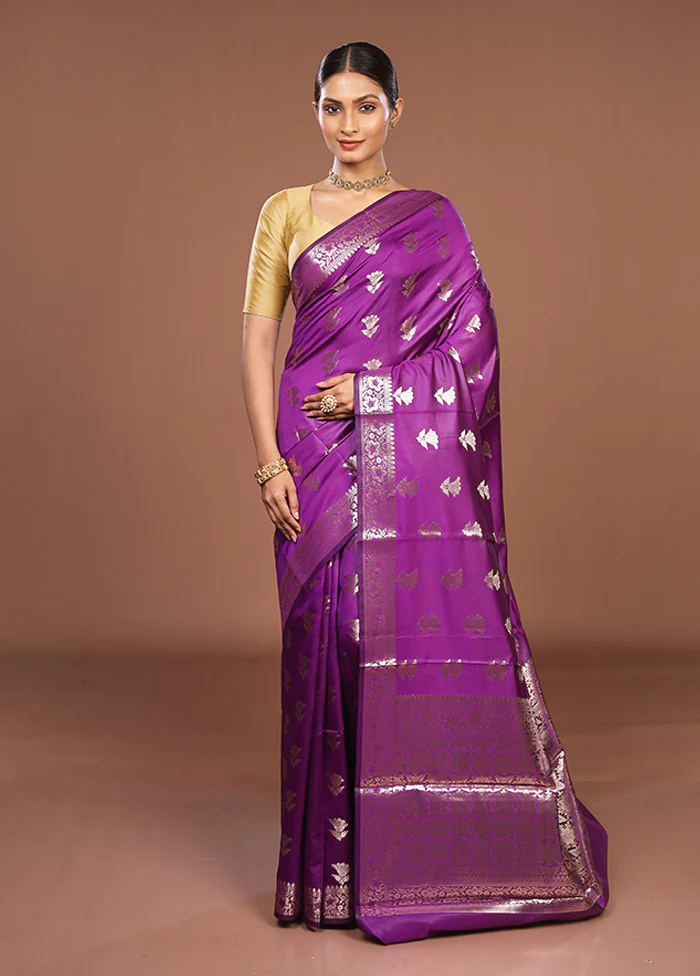 Purple Dupion Silk Saree With Blouse Piece - Image 2