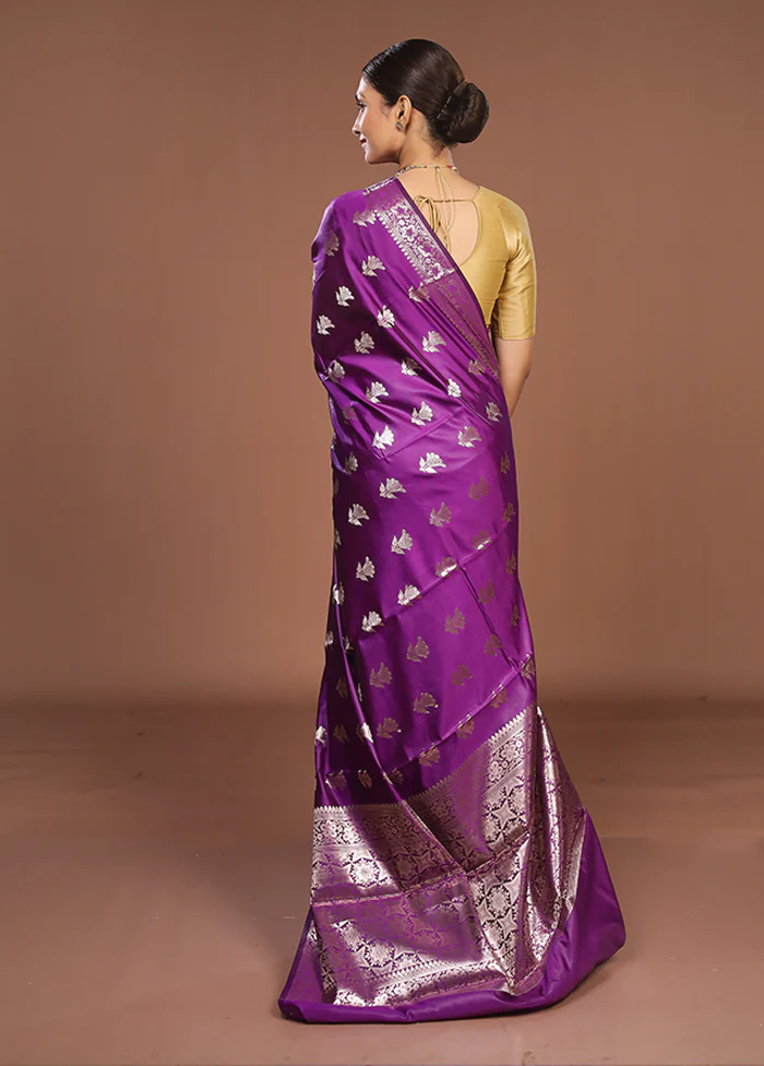 Purple Dupion Silk Saree With Blouse Piece - Image 3