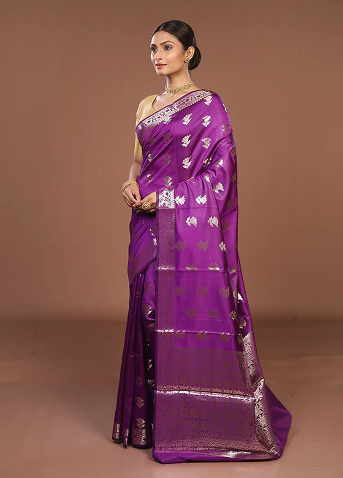 Purple Dupion Silk Saree With Blouse Piece - Image 4