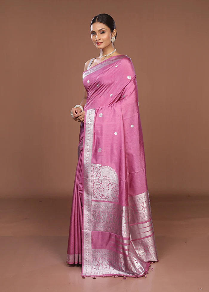Purple Dupion Silk Saree With Blouse Piece - Image 4