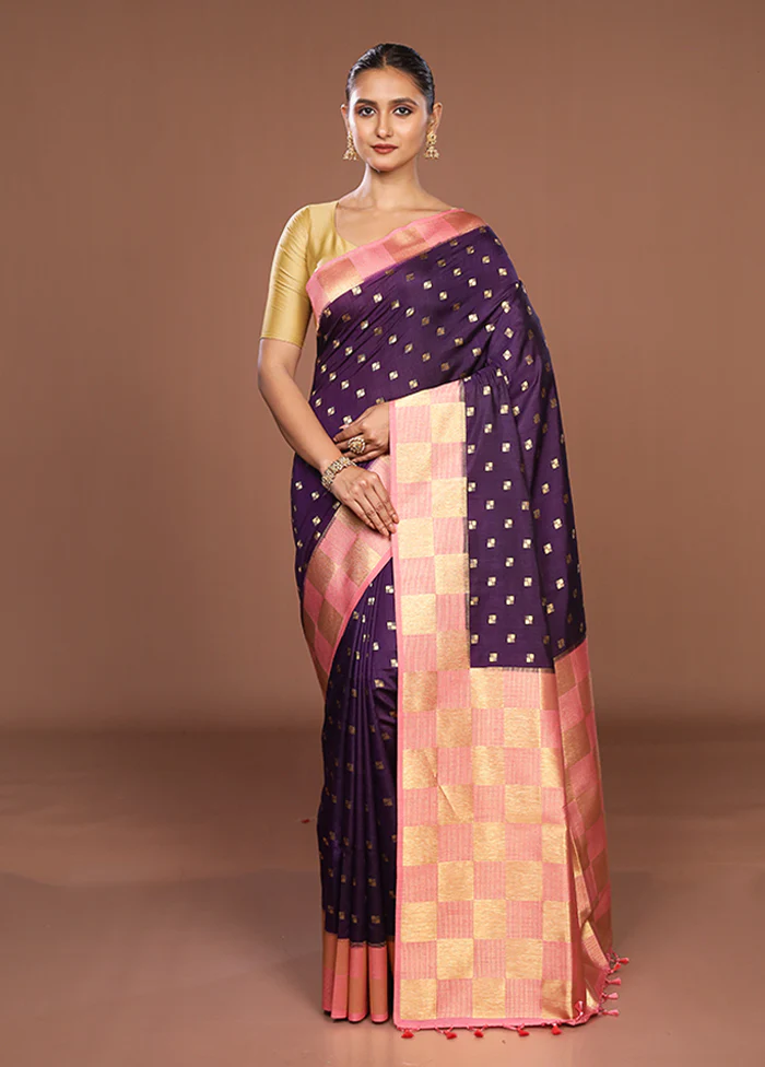 Purple Dupion Silk Saree With Blouse Piece - Image 2