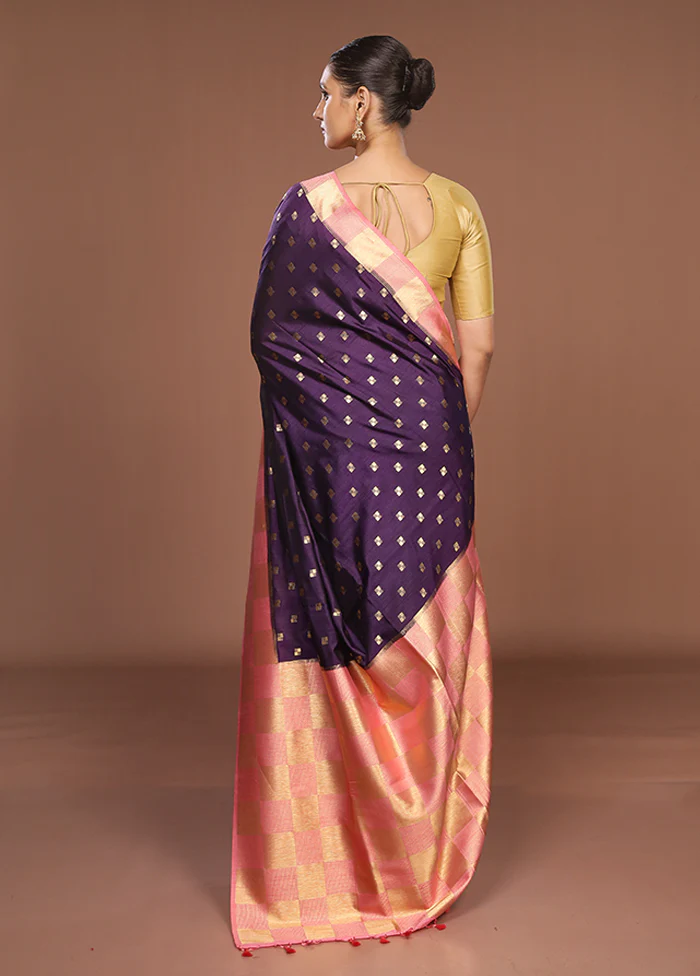 Purple Dupion Silk Saree With Blouse Piece - Image 3
