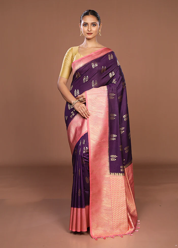 Purple Dupion Silk Saree With Blouse Piece - Image 2