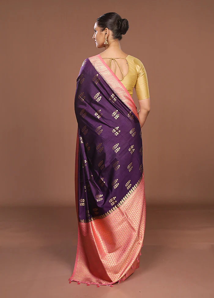 Purple Dupion Silk Saree With Blouse Piece - Image 3