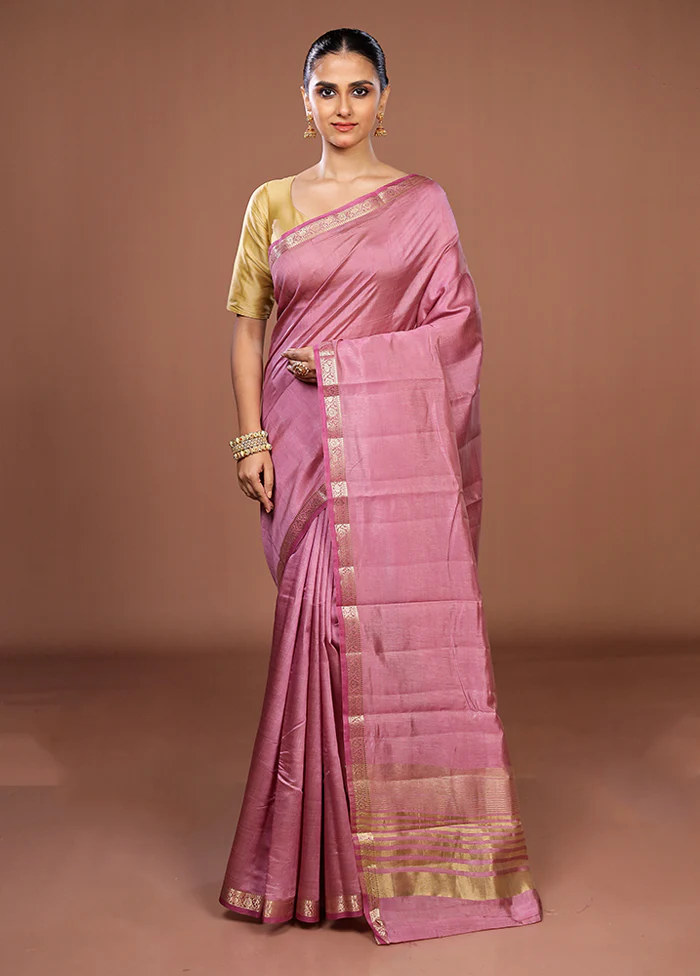 Purple Dupion Silk Saree With Blouse Piece - Image 2