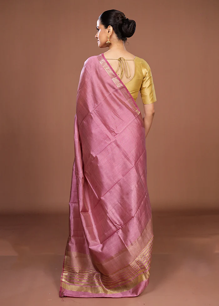 Purple Dupion Silk Saree With Blouse Piece - Image 3