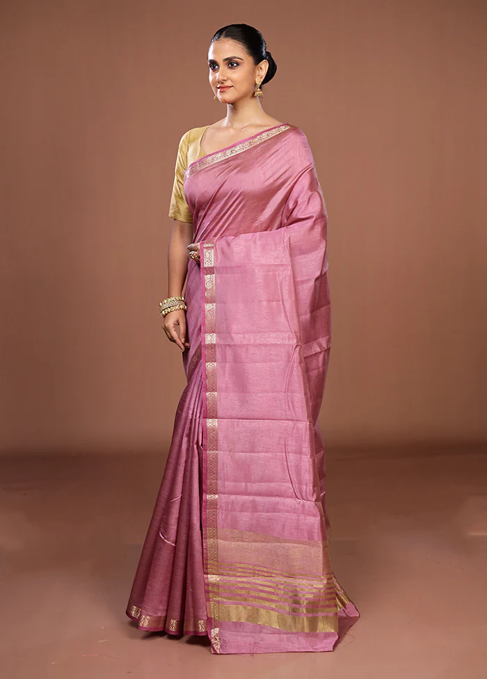 Purple Dupion Silk Saree With Blouse Piece - Image 4