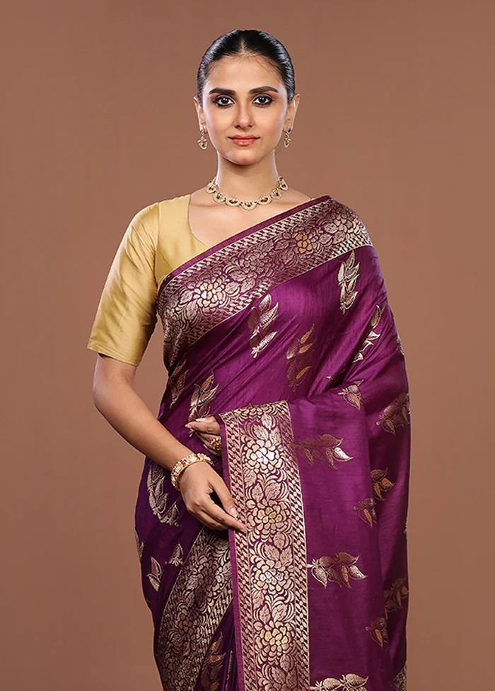 Purple Dupion Silk Saree With Blouse Piece