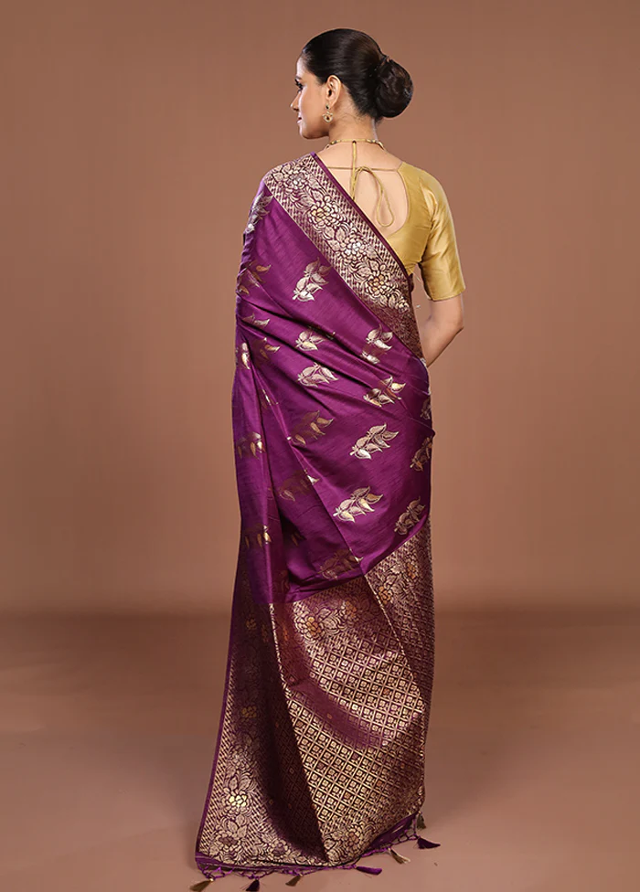 Purple Dupion Silk Saree With Blouse Piece - Image 3