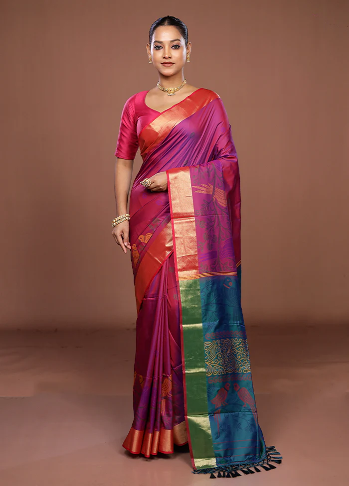 Purple Dupion Silk Saree With Blouse Piece - Image 2