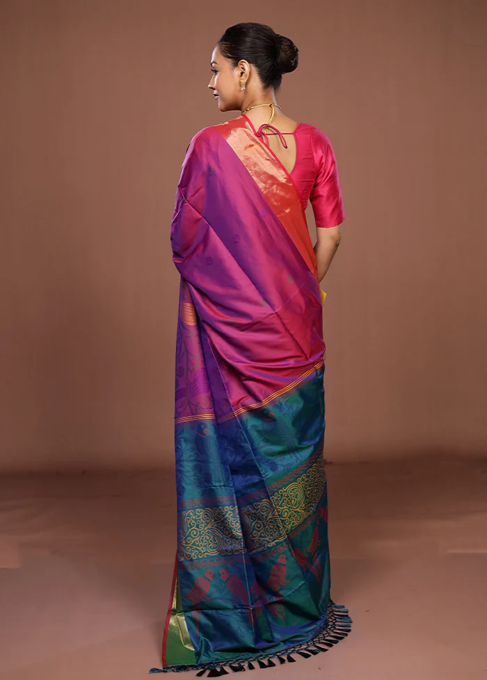 Purple Dupion Silk Saree With Blouse Piece - Image 3