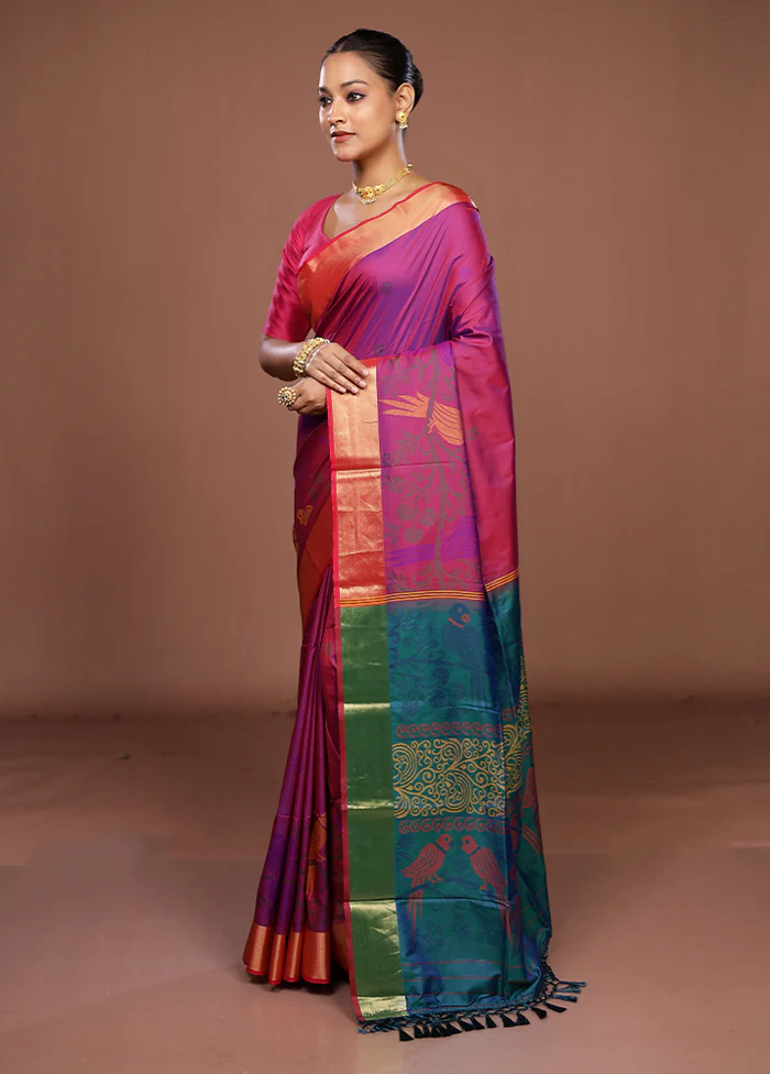 Purple Dupion Silk Saree With Blouse Piece - Image 4