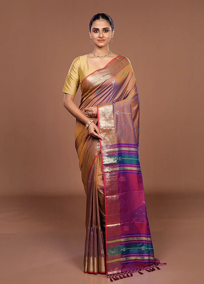 Brown Dupion Silk Saree With Blouse Piece - Image 2