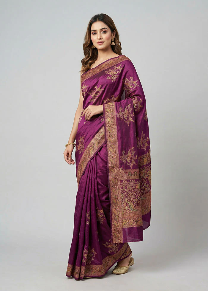 Purple Dupion Silk Saree With Blouse Piece