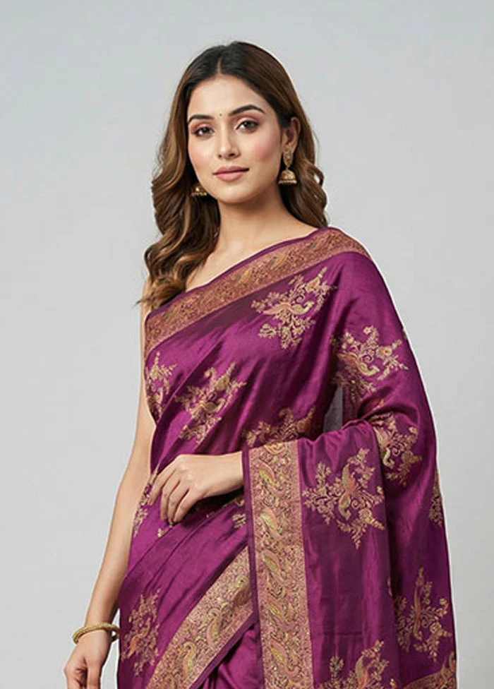 Purple Dupion Silk Saree With Blouse Piece - Image 2