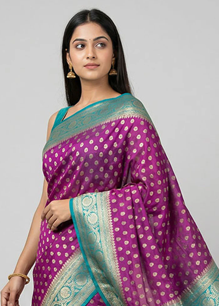 Purple Dupion Silk Saree With Blouse Piece - Image 2
