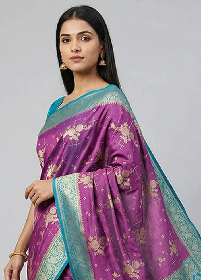 Purple Dupion Silk Saree With Blouse Piece - Image 2