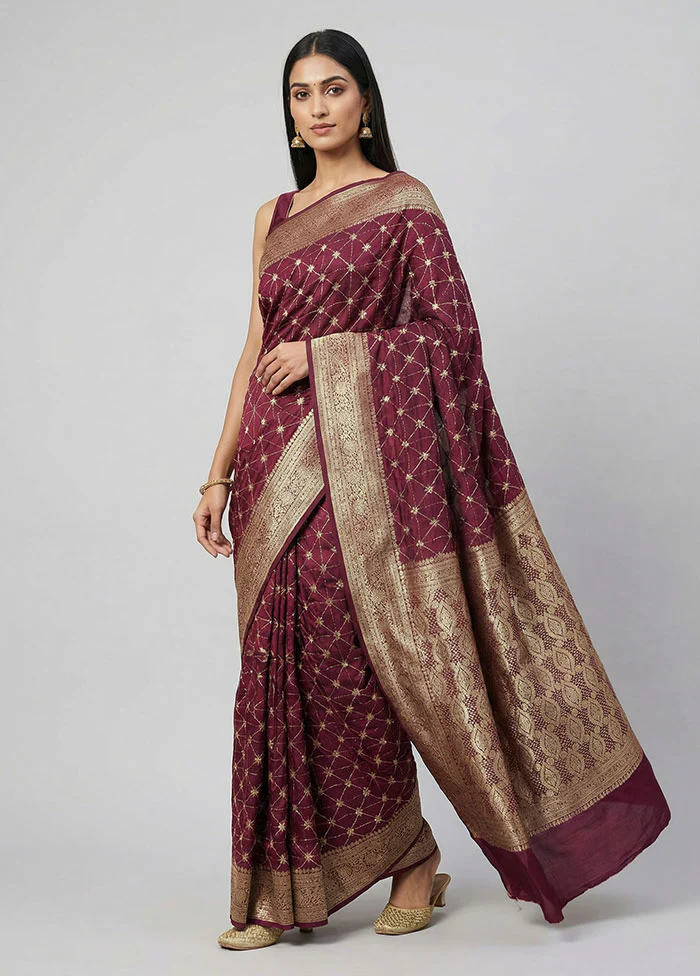 Purple Dupion Silk Saree With Blouse Piece
