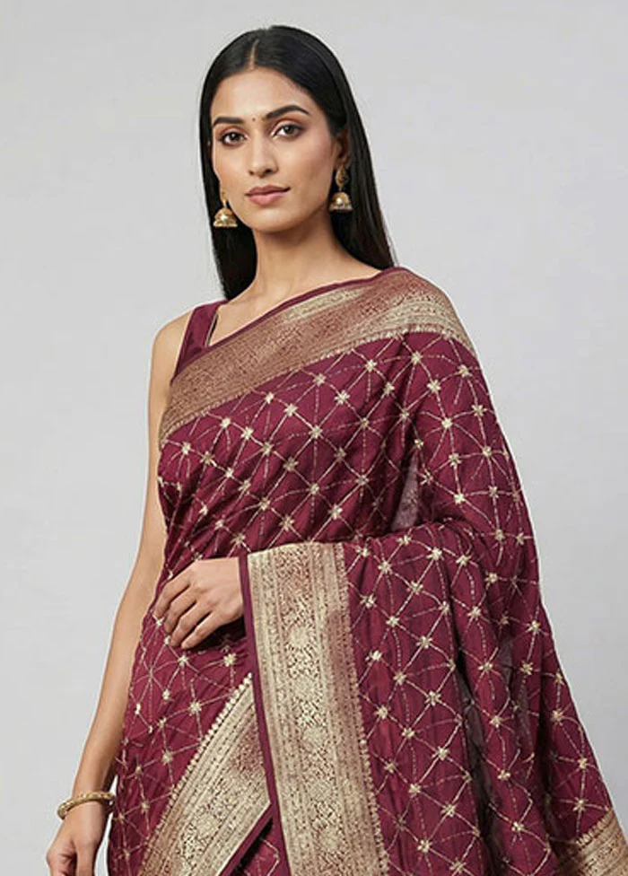 Purple Dupion Silk Saree With Blouse Piece - Image 2