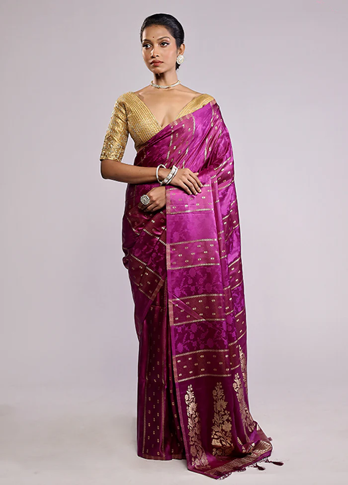Purple Dupion Silk Saree With Blouse Piece - Image 2