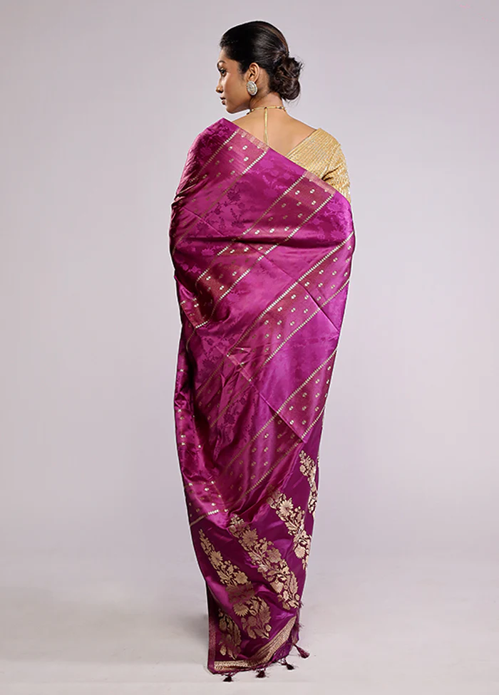 Purple Dupion Silk Saree With Blouse Piece - Image 3