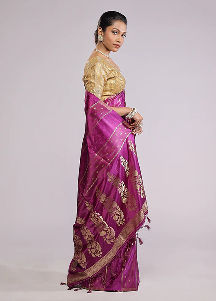 Purple Dupion Silk Saree With Blouse Piece - Image 4