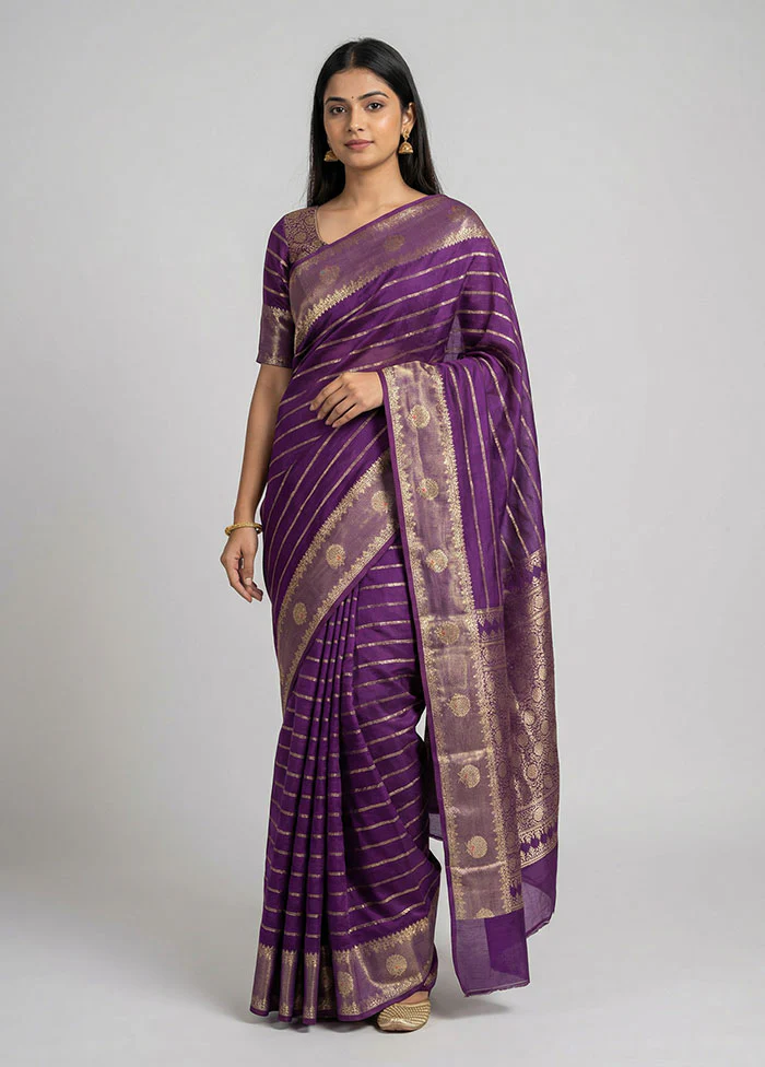 Purple Dupion Silk Saree With Blouse Piece