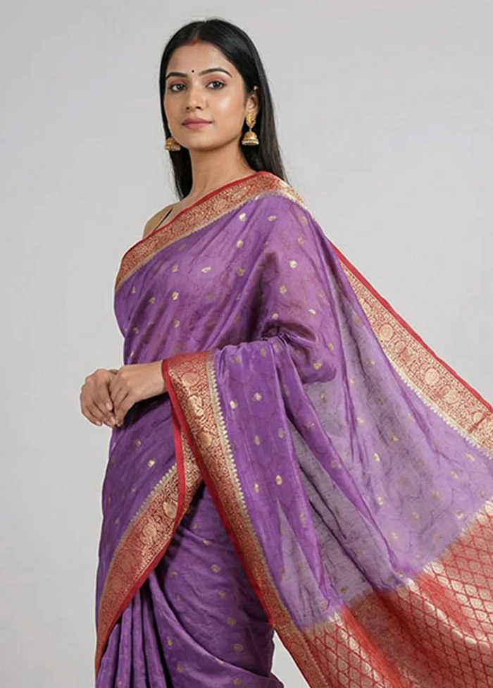 Purple Dupion Silk Saree With Blouse Piece - Image 2