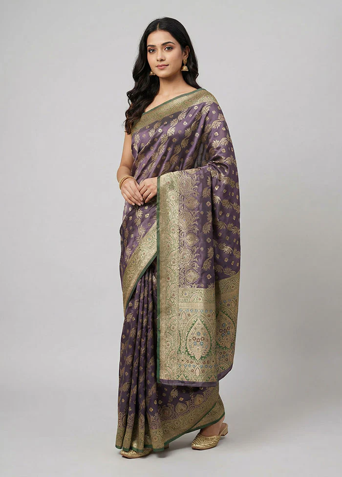 Purple Dupion Silk Saree With Blouse Piece
