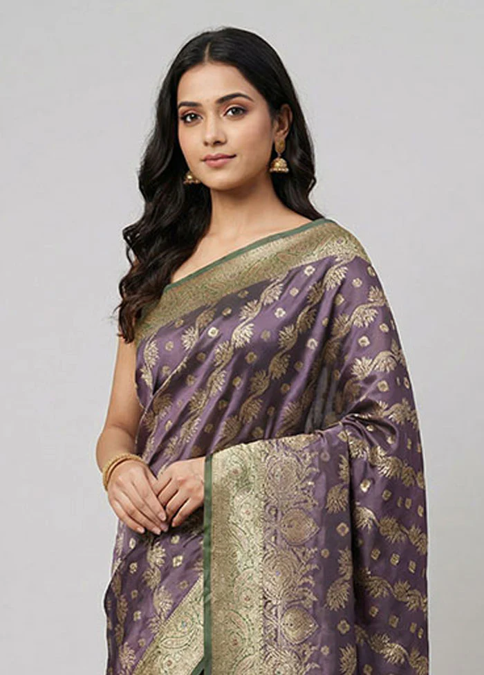 Purple Dupion Silk Saree With Blouse Piece - Image 2