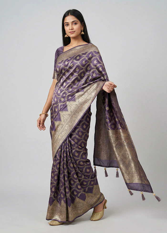Purple Dupion Silk Saree With Blouse Piece