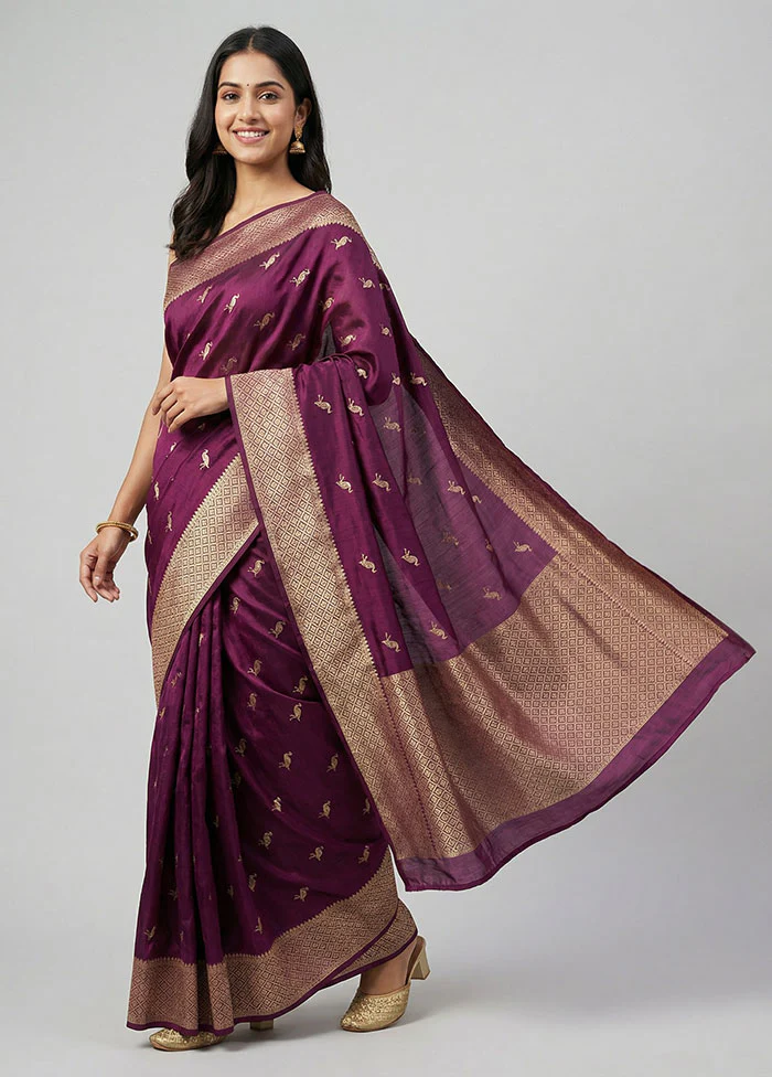 Purple Dupion Silk Saree With Blouse Piece