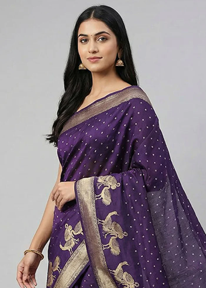 Purple Dupion Silk Saree With Blouse Piece - Image 2